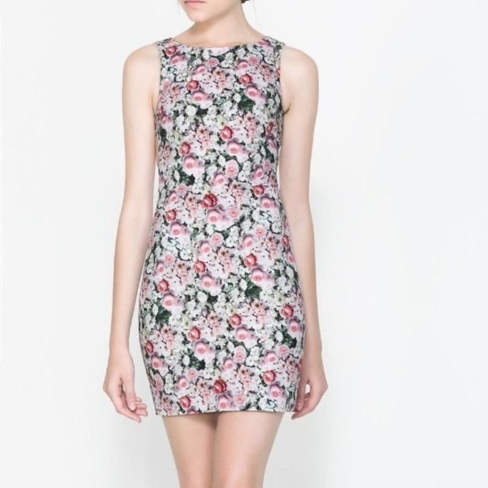 ZARA OPEN BACK FLORAL MINI DRESS